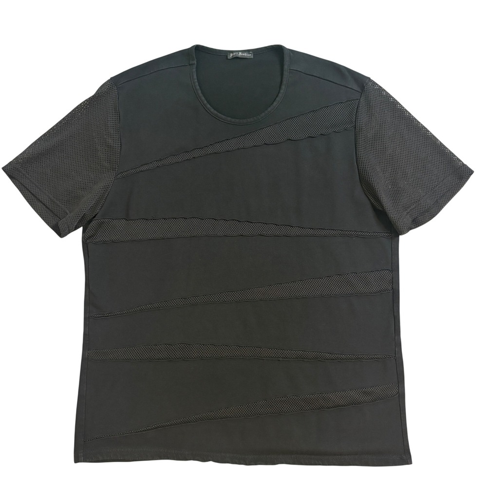 Devil Fashion Mens Black Mesh Panel Short Sleeve Goth Tee Shirt Large Stretch